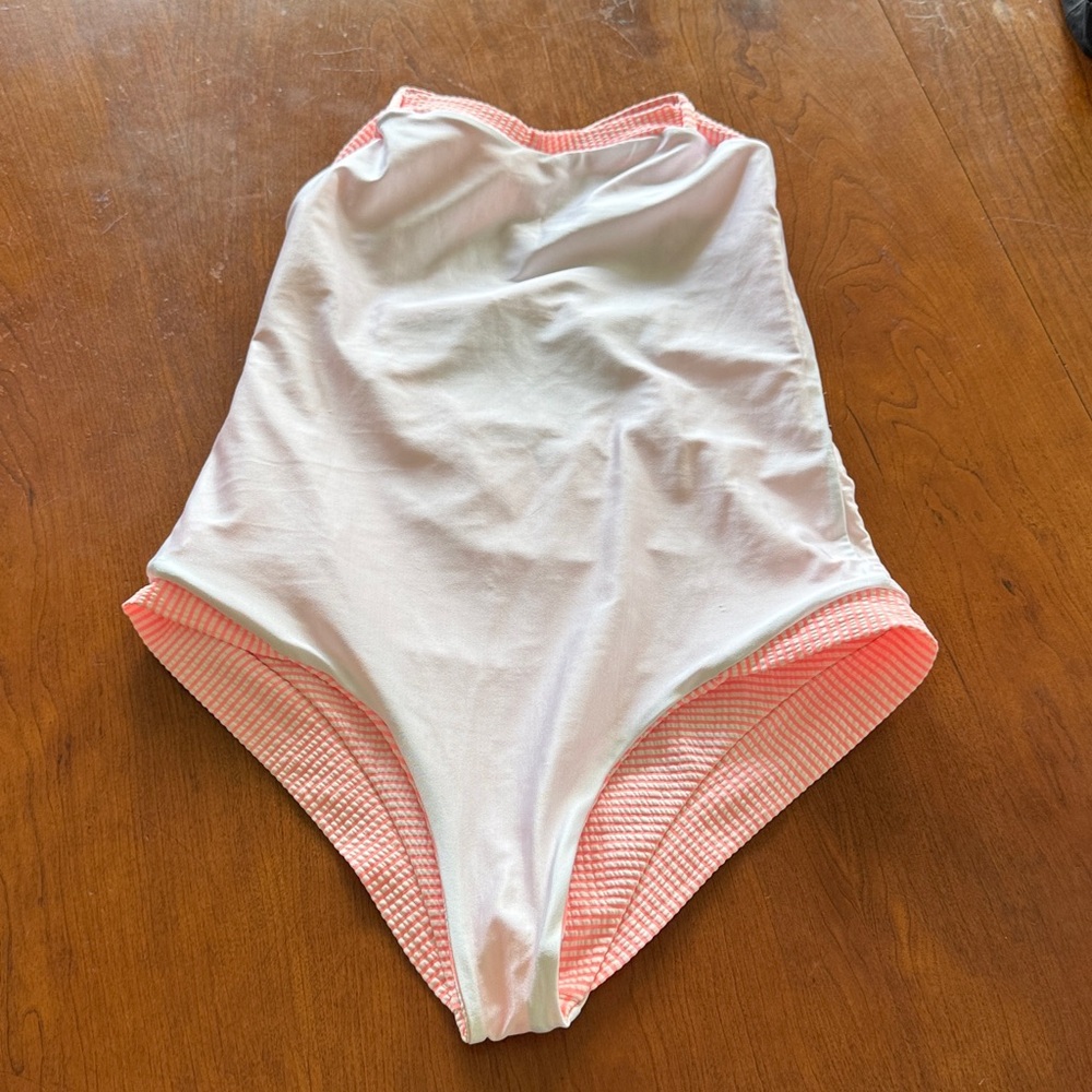 Seea - One Piece - Med - Pink/Coral & White Seersucker - Picture 7 of 7